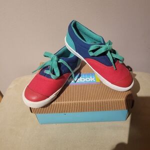 Weebok Vibrant Red and Blue Kids Sneakers with Green Laces